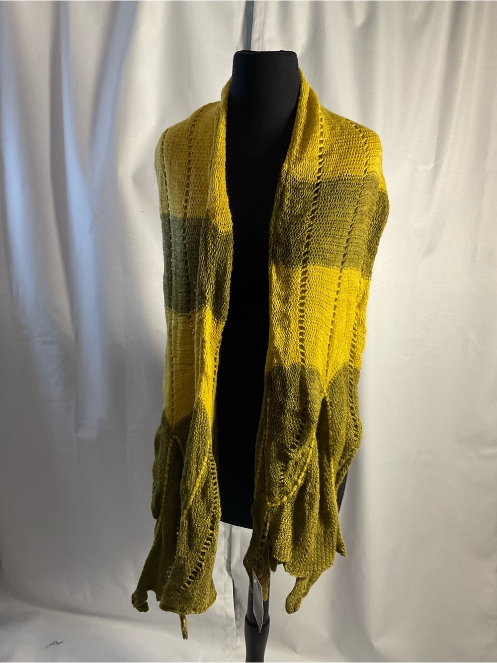Yellow Olive Open-Front Knit Shawl scarf